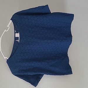Blue Anthropologie crop crocheted blouse
